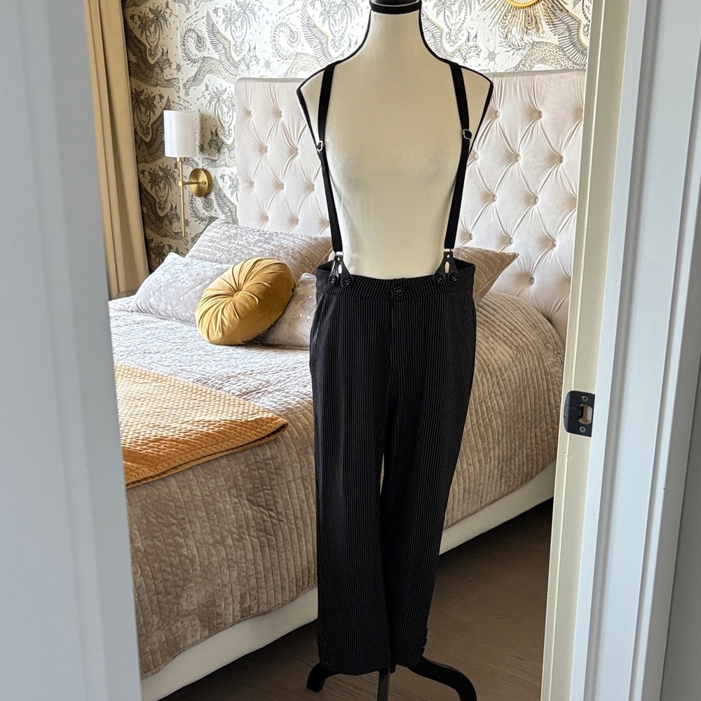 Voodoo Vixen Black Pinstripe Suspender Trousers
